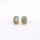 Cushion Copper Amazonite 7x11mm Gemstone Stud Earrings, Prong Set Earring, 925 Silver Stud Earrings, Minimalist Gift Earrings, Moms Earring
